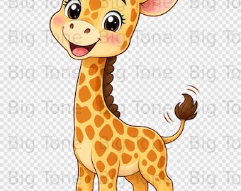 Entzückende Baby Giraffe Clipart, Kinderzimmer Dekor digitale Datei, lächelnd Safari Tier PNG, Kawaii Kinderzimmer Wand Kunst digitaler Download