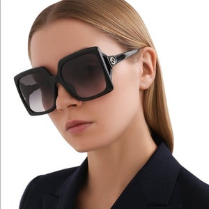 Olga - Square Black & Gold Frame Sunglasses For Women