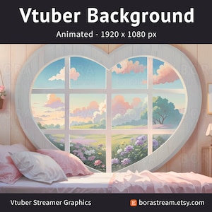 ストリームオーバーレイ用のピンクのコテージコア Vtuber 背景 | 居心地の良い Vtuber ベッドルームの背景