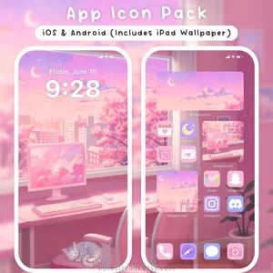 Kawaii Pink Gamer Phone Icon Pack, Gaming iOS Android Theme, iPad Wallpaper