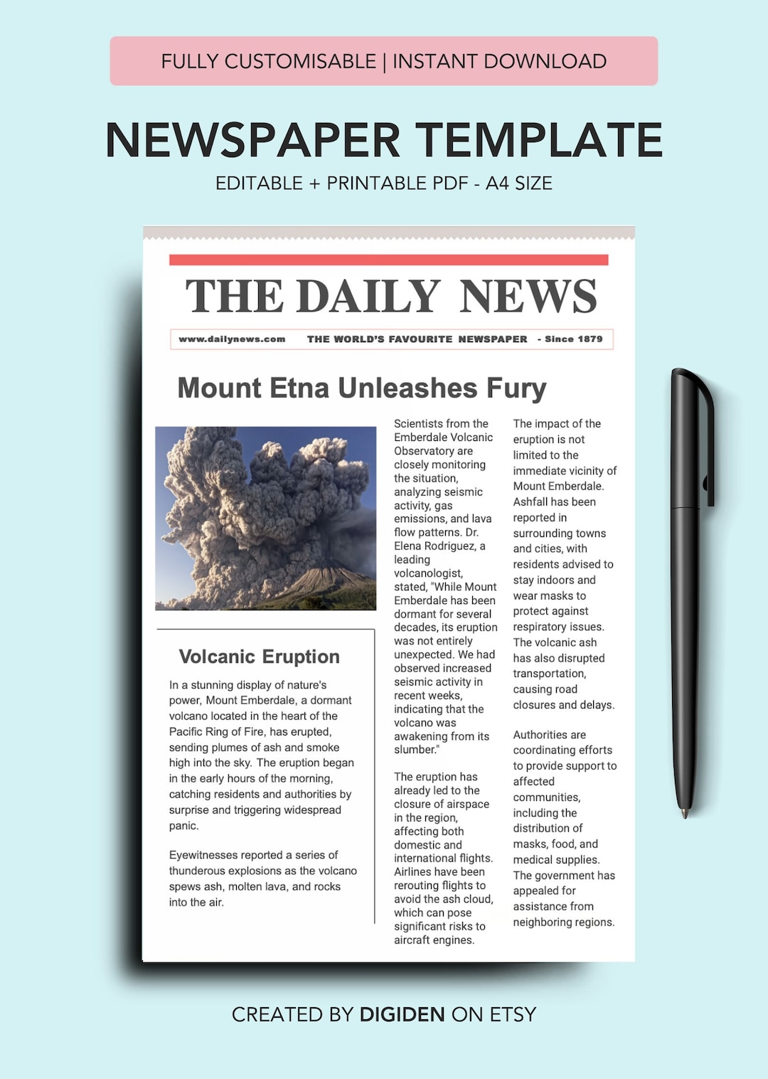 Newspaper Template, Editable Newspaper Template, Tabloid Template ...