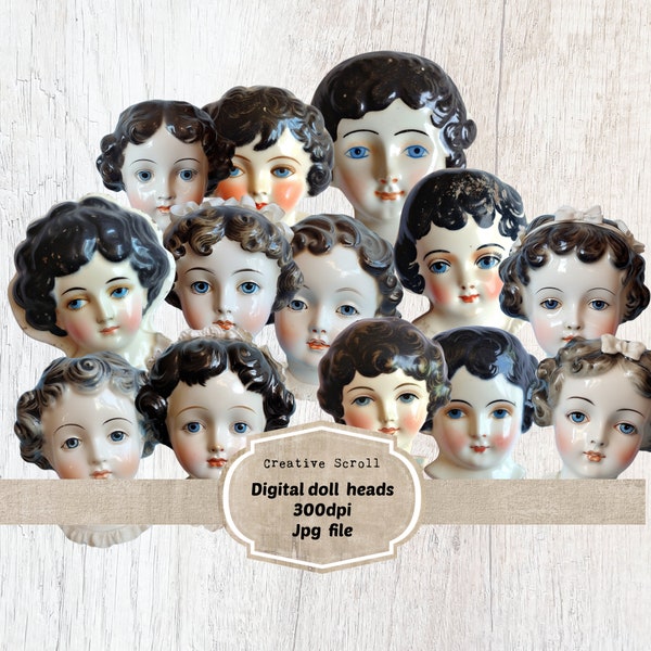 Têtes de poupées numériques en porcelaine / téléchargement immédiat / poupée en porcelaine vintage