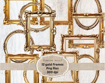Gold Frames instant download, Digital Frames, Printable Frames