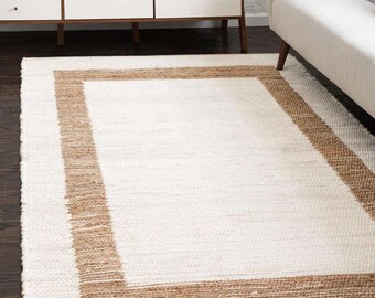 Hand Woven Jute Cotton Rug: Diamond Pattern Boho Rug