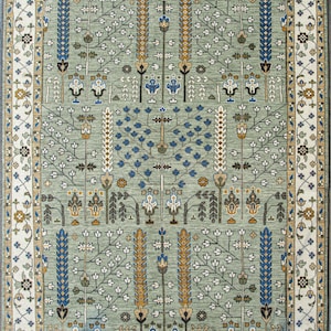 Classic Persian Green Ivory Tree of life Modern Designer Soft Oushak Turkish Style Wool Ushak