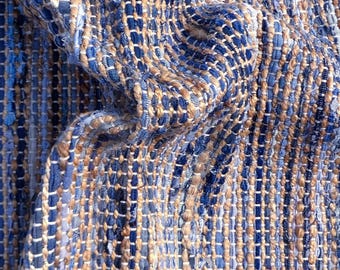 Handwoven Recycled Denim Jute Rug Blue Flatweave Eco Friendly Boho Decor
