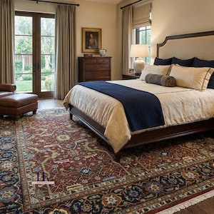 Alfombra persa roja anudada a mano, tradicional alfombra oriental de lana para sala de estar