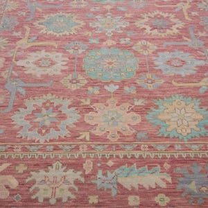 Pink Blue Soft Pastel Modern Oushak Rug Premium Wool Hand Knotted Turkish Inspired