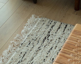 Handwoven Chunky Wool Rug with Black and White Sheep Wool, Scandinavian rug