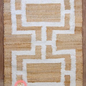 Beige Ivory Wool Jute Kilim Rug, Premium Handwoven Flatweave, Boho Scandinavian Decor