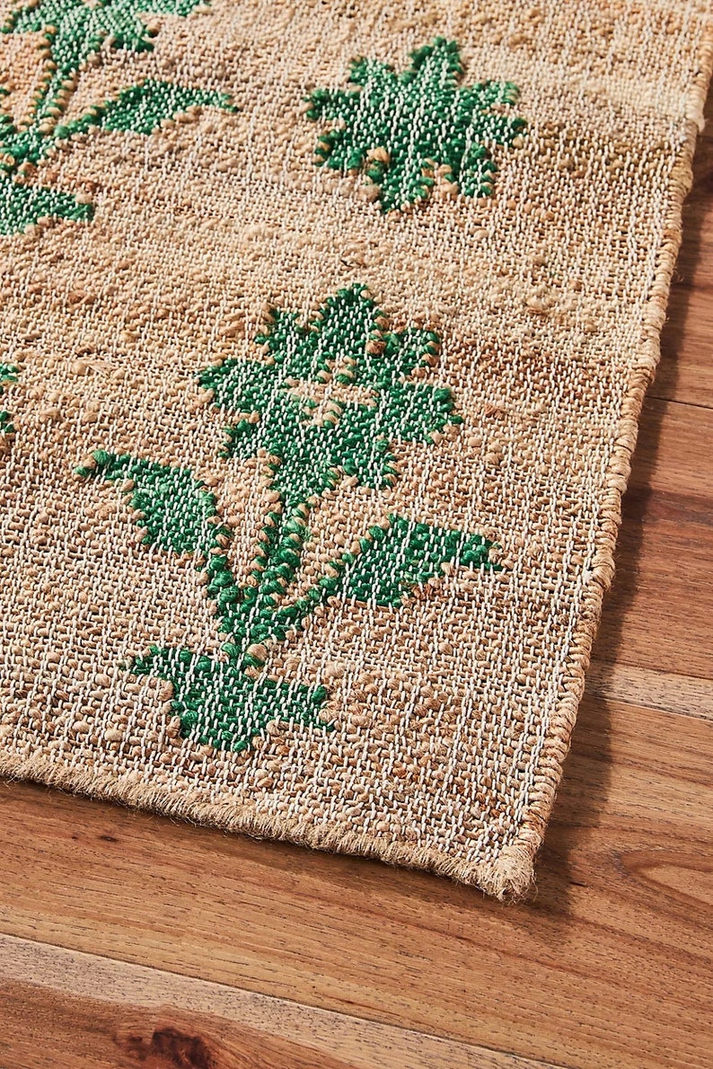 Heart Green Jute Rug Handmade Jute Rug: Green Flower Design, Flat Weave - Etsy