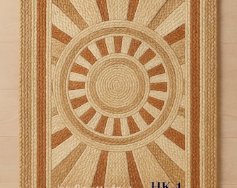 Alfombra rectangular de yute trenzado, tejida a mano, ecológica, estilo rústico, estilo bohemio.