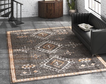 Black White Kilim Jute Hand Woven Diamond Pattern scandinavian Decor Rug