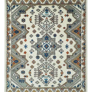 Ivory Blue High Quality Modern Traditional Oushak Rug Premium Wool Hand Knotted Turkish Inspired