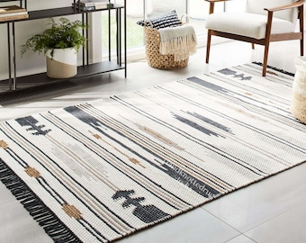 Scandinavian Nordic Decor Bohemian Inspired Hand Woven Wool Flatweave Rug
