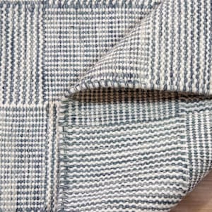 Bluish Grey Hand Woven Wool Kilim Rug Modern Boho Flatweave Area Rug