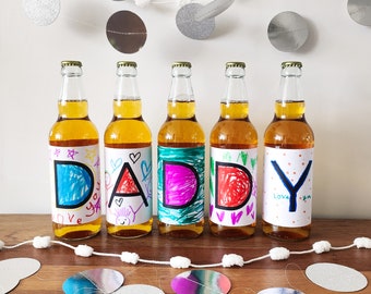 Decorate  and Colour Bottle Label, personalised Birthday Present for Daddy, Dad, Granddads, Father’s Day Gift, present from children