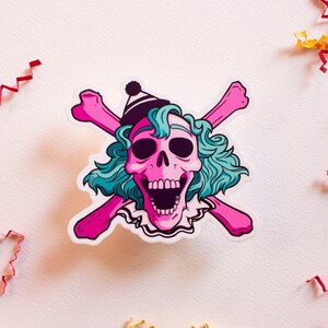 Clown Skull and Crossbones Neon Circus Inspired Sticker