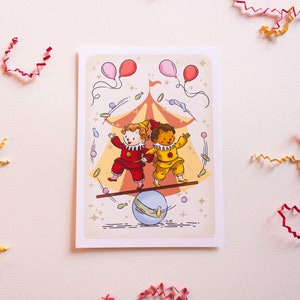 Vaudeville/Circus Inspired Clown Duo Circus Tent Juggling 5x7 Illustration Art Print