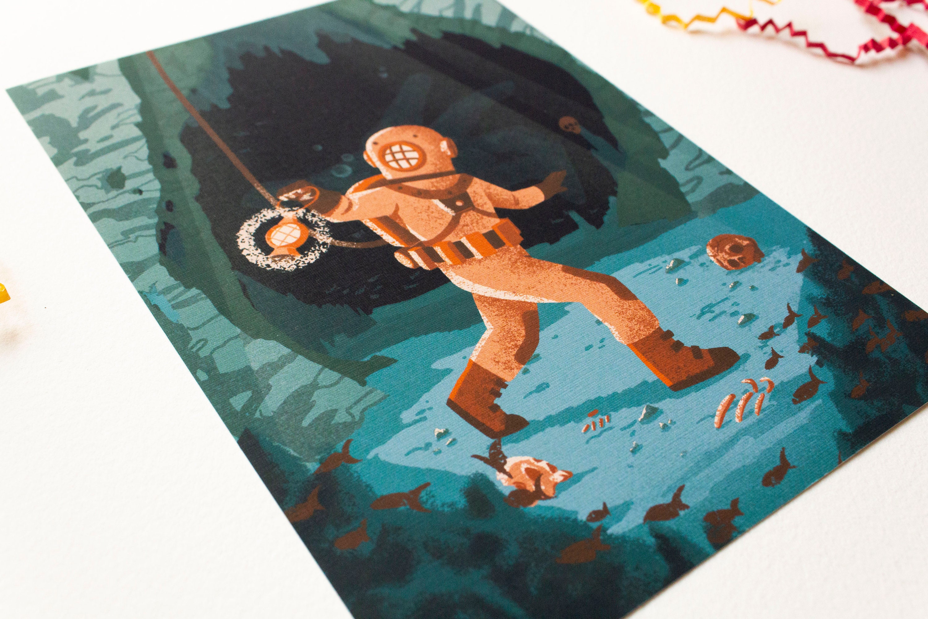 Deep Sea Diver Vintage Illustration Art Print - Etsy