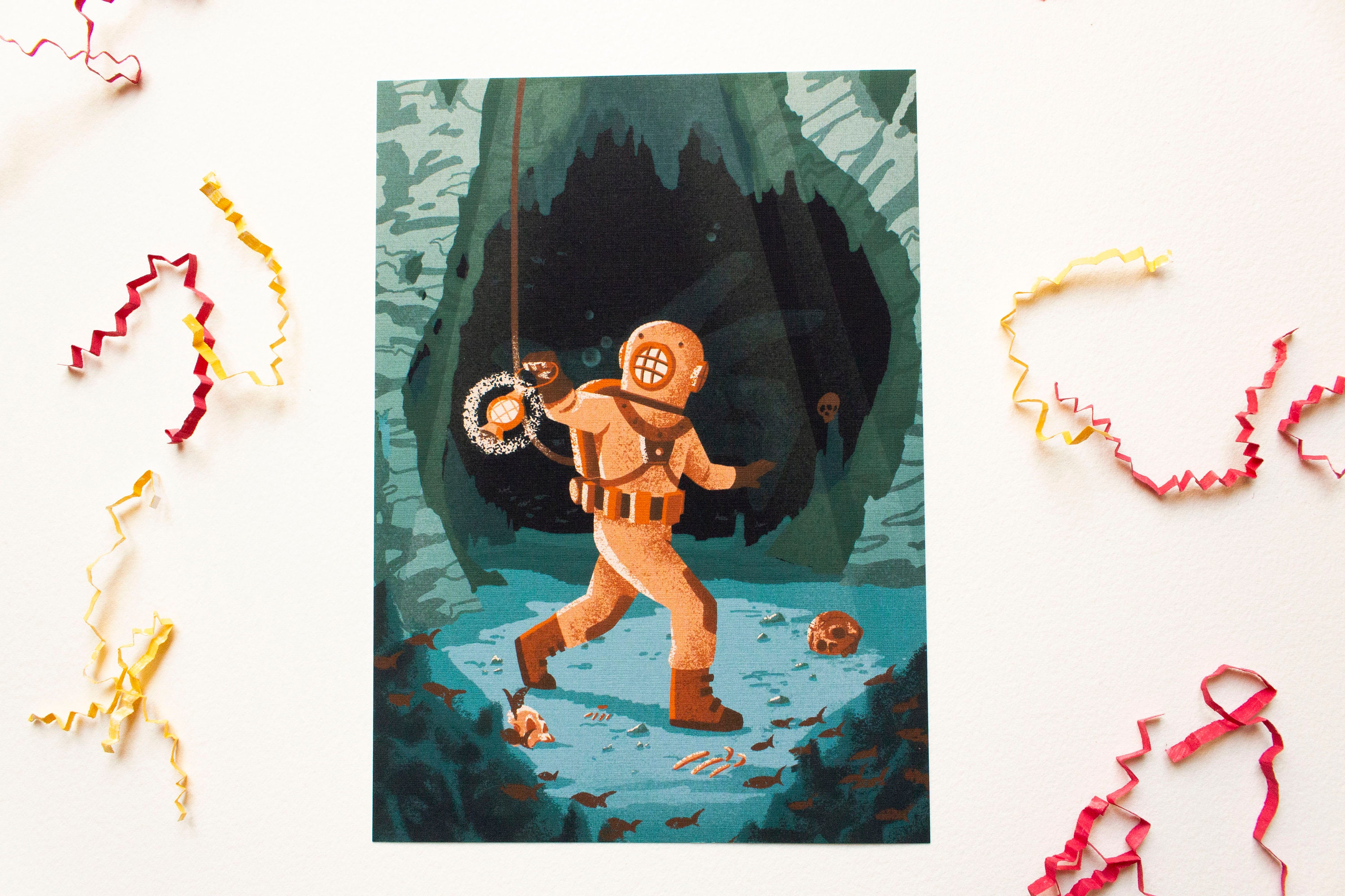 Deep Sea Diver Vintage Illustration Art Print - Etsy