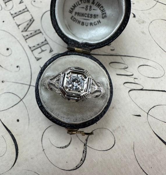Art Deco Diamond Solitaire Engagement Ring - image 6