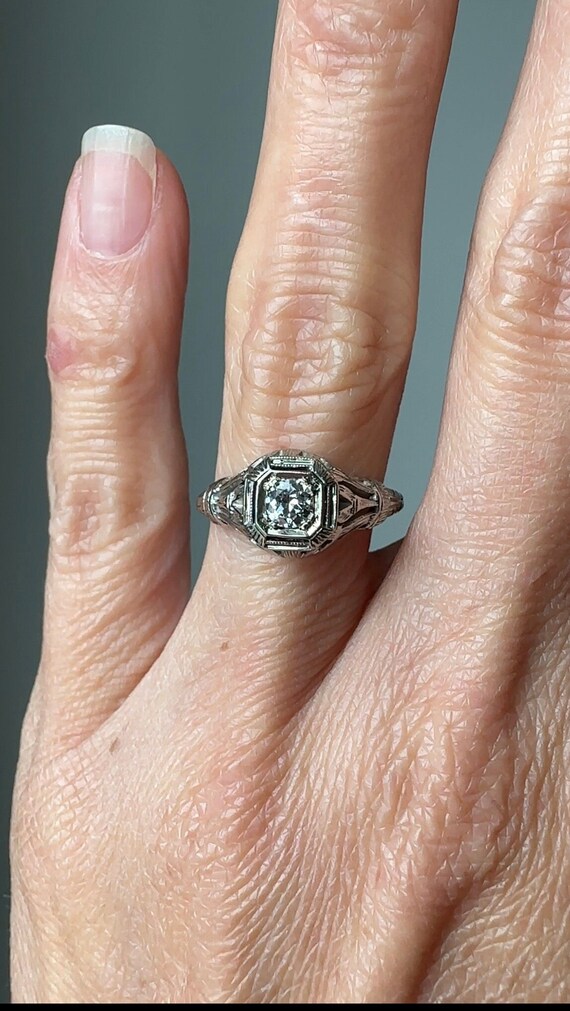 Art Deco Diamond Solitaire Engagement Ring - image 7