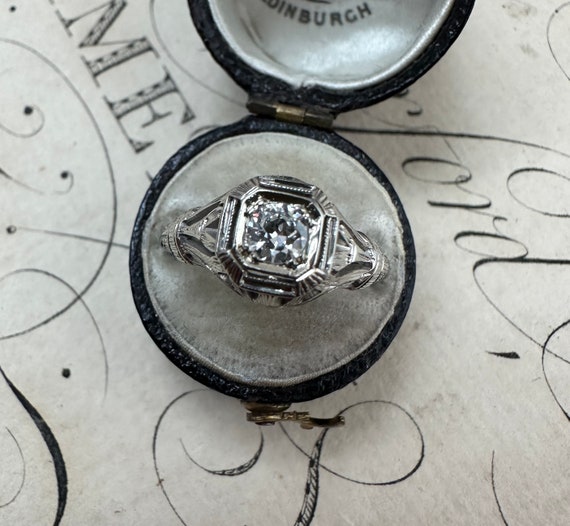 Art Deco Diamond Solitaire Engagement Ring - image 1