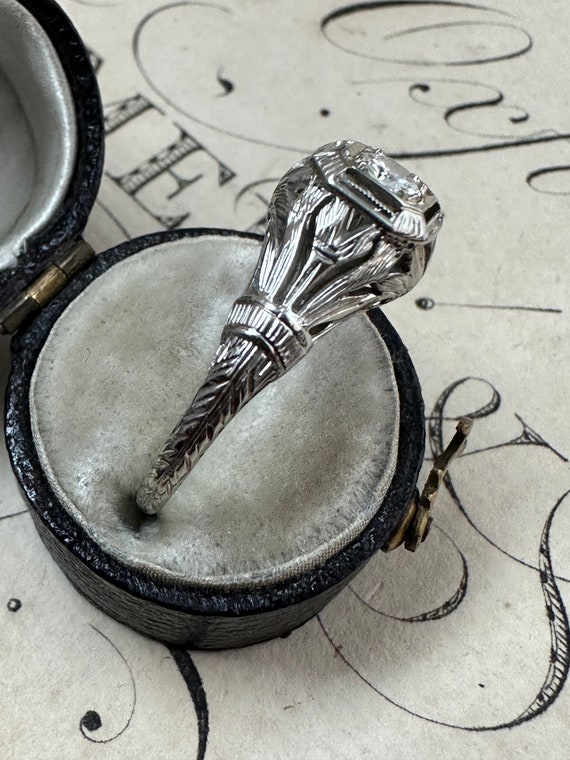 Art Deco Diamond Solitaire Engagement Ring - image 3