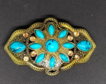 Boucle de ceinture fleurs perle turquoise