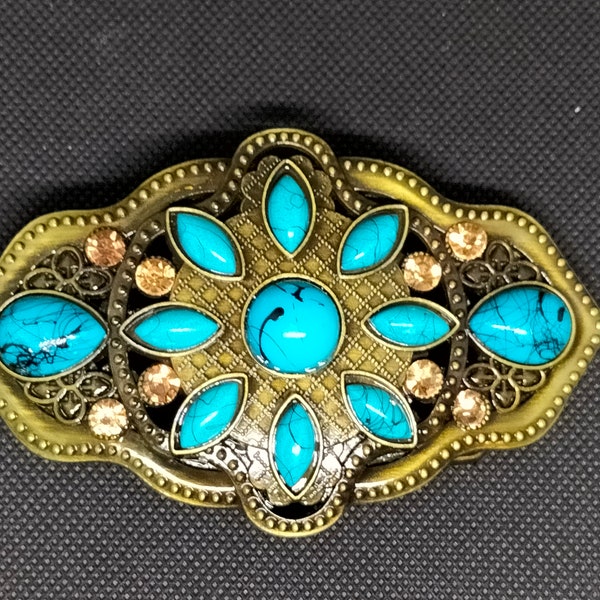 Boucle de ceinture fleurs perle turquoise