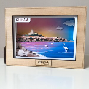 CADRE volume 3D Phygital - illustration de GRUISSAN (papiers découpés / bois decoupés) par Manikéo - Souvenirs Augmentés.