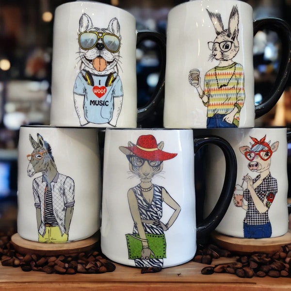 Signature Houseware set of 5 Hipster Animal Mugs