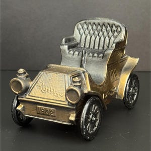 Vintage Banthrico 1902 Rambler Auto Bank Brass Finish Classic Model Car Coin Holder