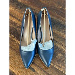 BCBG Generation Womens 7.5M Blue Leather Studded Pointed Toe Stilettos