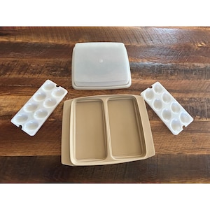 Tupperware Double Deviled Egg Carrier With Lid 723 almond