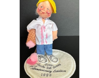 Annalee 1993 Melted Ice Cream Boy Doll Logo Doll Society 10th Anniversary Edition With Felt Base 903