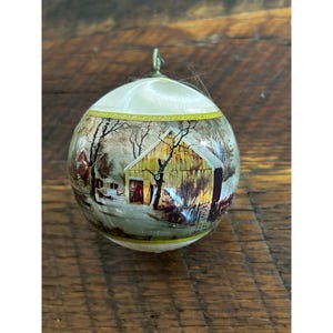 Vintage Holiday Ornament &quot;The Old Homestead In Winter&quot; By Currier & Ives With Box