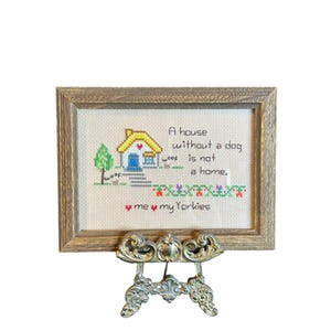 Framed Cross Stitch Home Decor &quot;A House Without A Dog Is Not A Home&quot; Woof