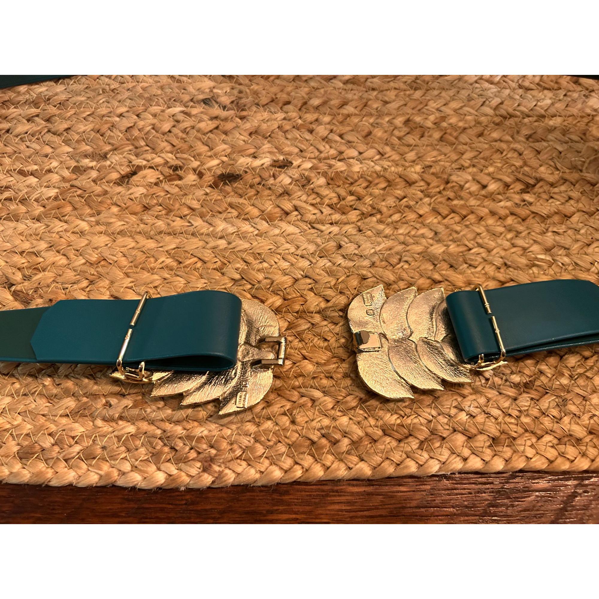 Mimi D N 1976 Vintage Belt Set....green Belt With Gold Leaf  display picture 2