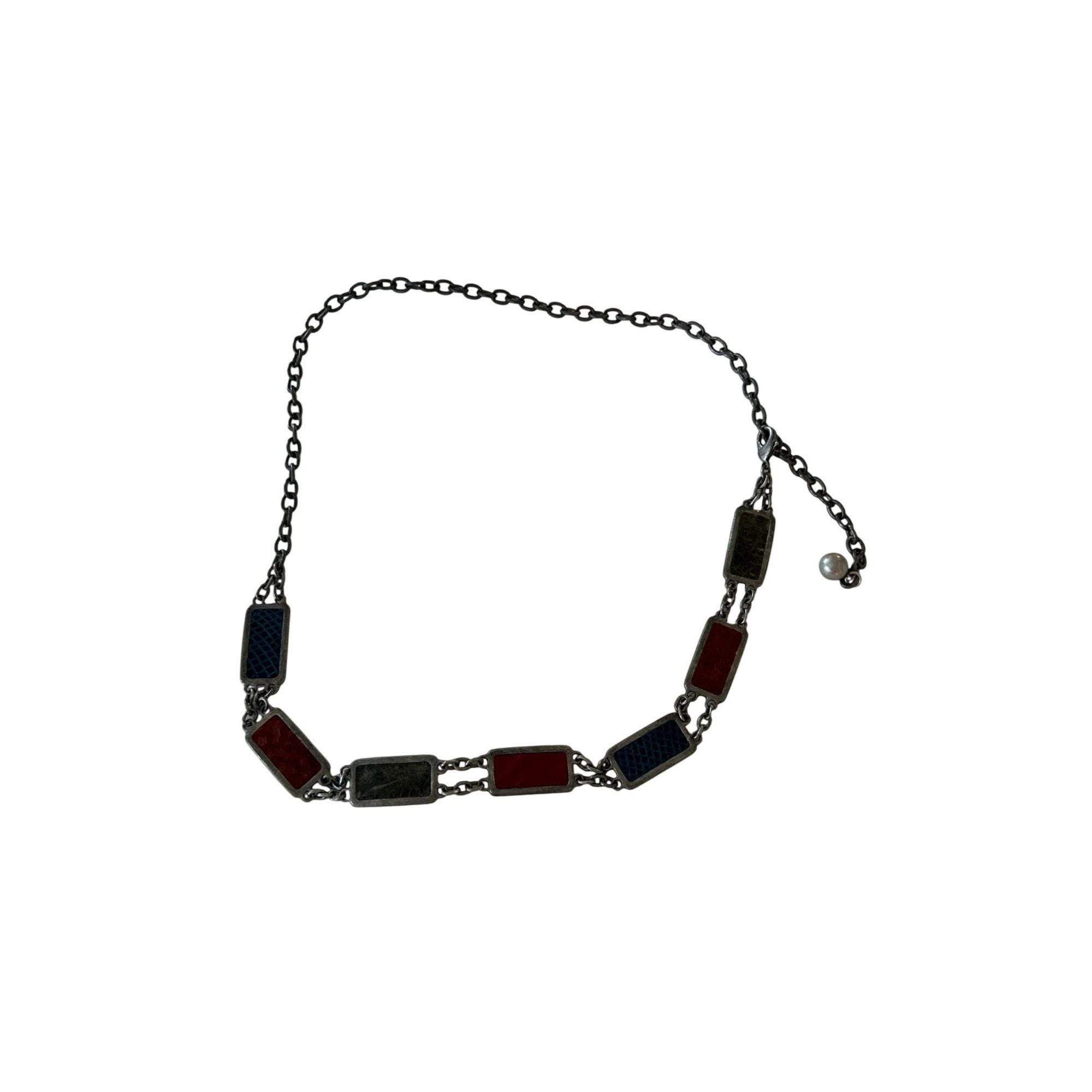 Chicos Chain Link BELT Rectangular Red & Blue Enamel Accents  display picture 3