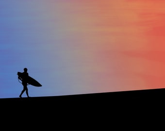 Surfer in the Sunset | Digital Art Print | Wall Art Deco | Digital Art Download | Digital Illustration