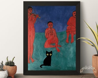The Music Cat Print, Henri Matisse 1910 Cat Poster, Digital Print Cat, Black Cat Poster Funny, Cat Lover Gift,  Music Painting Funny