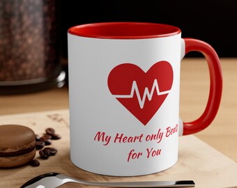 11 oz Heartbeat Love Mug. Coffee Mug, Tea, Mug. Ceramic Mug, Love Message Mug, Modern Mug, Unique Mug, Heart Mug.