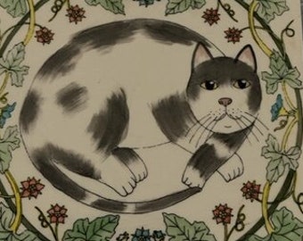 Vintage. Linda Douglas - signed Florian Cat Ceramic tile