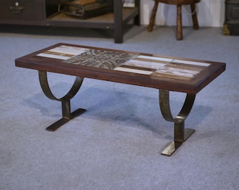 Table basse en céramique et sapin 1960's