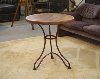 Table bistrot patinée plateau en chêne 1950's