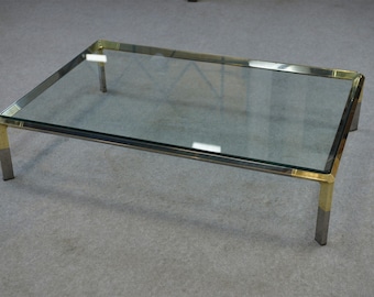 Table basse en verre et métal chromé par Philippe Parent France 1970's