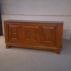 Buffet 3 portes en chêne massif pieds galbés 1950&#39;s
