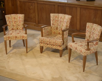 Ensemble de 2 fauteuils Bridge et un fauteuil attribué a Jules Leleu 1930's